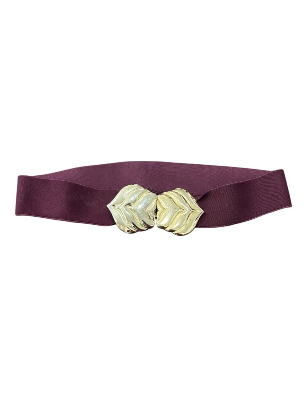 Vintage Wide Elastic Stretch Belt Burgundy Gold Leaf Clasp Adjustable Fit Retro